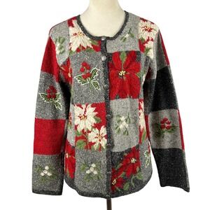 Vintage Northern Isles‎ Ugly Christmas Cardigan Sweater Embroidered Women Medium
